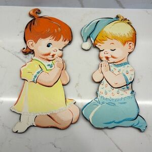 Vintage Dolly Toy Praying Children Nursery Wall Decoration Set